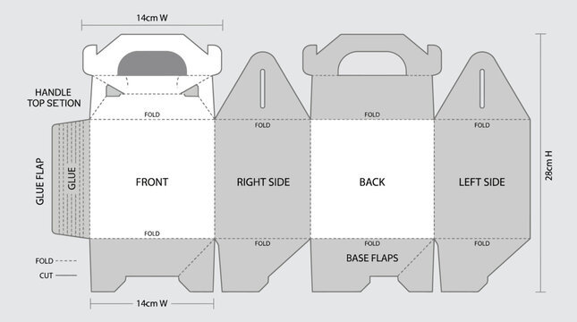 Detailed diagram of a cardboard box template.
