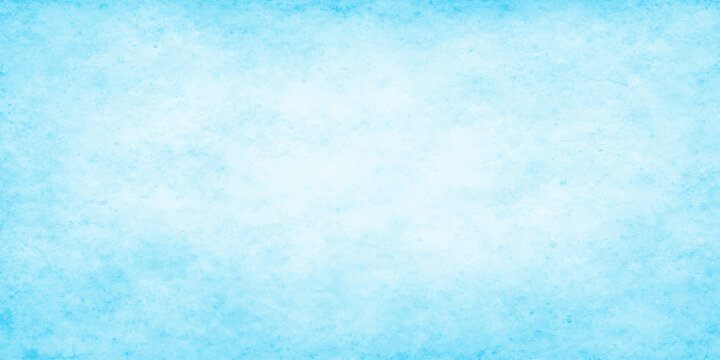 Bright sky blue speckled texture background with soft white central spotlight and faded vignette frame for poster