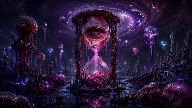 Dark Fantasy Chamber with a Giant Hourglass