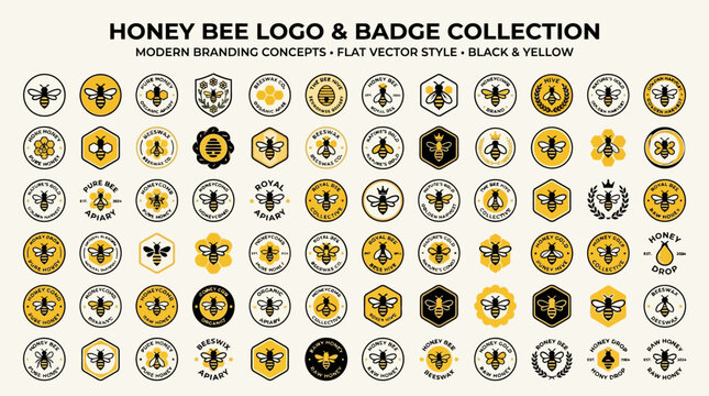 Collection of honey bee logo designs.