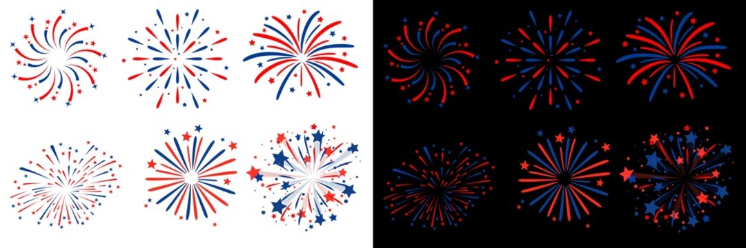 Firework set. 4th july, celebration, party background, New year fireworks vector illustration of an abstract background