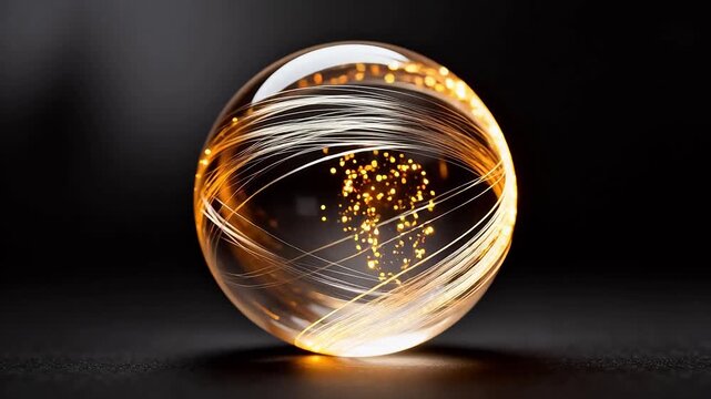Glowing glass sphere with golden threads