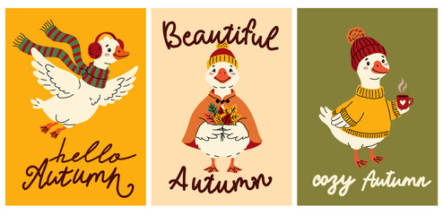 Fototapeta premium Cozy Fall Duck and Goose Poster Collection