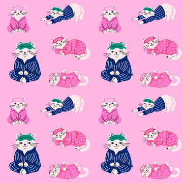 Funny Cat Bedtime Repeating Pattern Design