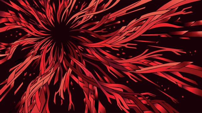 Abstract Red Background with Organic Cyberpunk Tentacles and Dark Center Burst