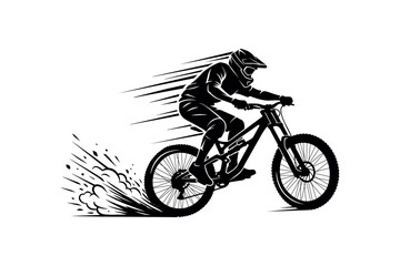 Naklejka premium Mountain Bike Rider Action Silhouette with Dirt Splash and Speed Motion Lines