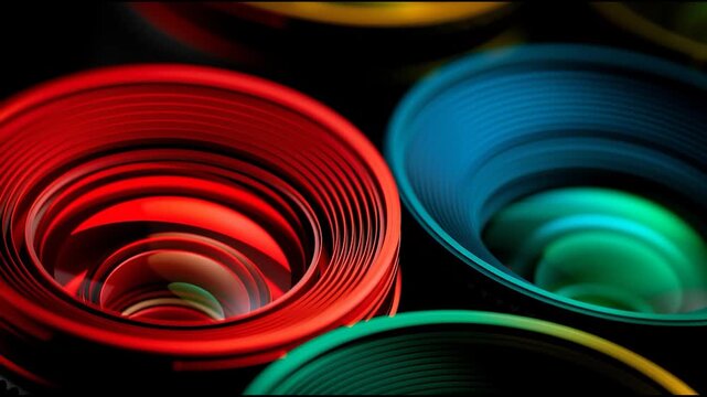 Abstract Colorful Camera Lens Filters with Vibrant RGB Reflections and Optical Photography Technology Background