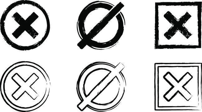 minimalist stamp icon collection with check and cross marks, vector approval symbols set