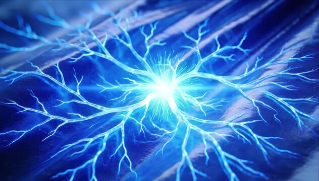 Electric vein neuron pattern abstract background energy flowing across detailed network branch glowing intense blue electric energy blue light spark abstract background power technology glow neuron