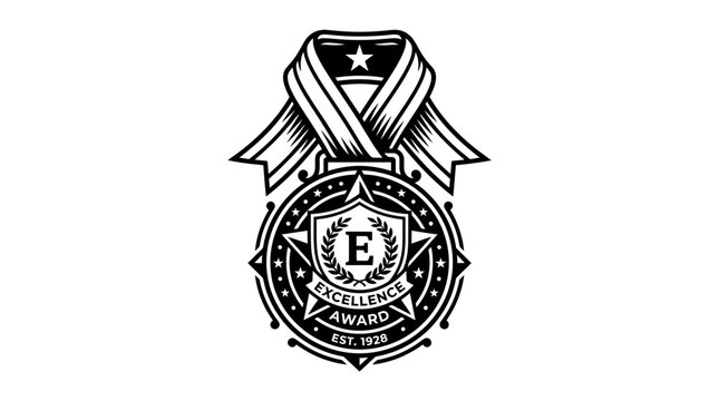 Excellence award badge with ribbon and star