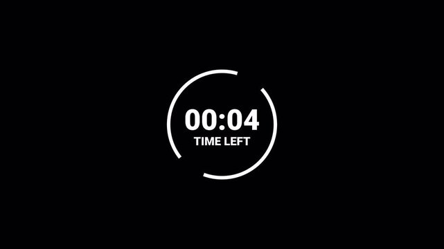 5 sec countdown animation. Five second timer animation on transparent background. 0 to 5 sec countdown in 4k with alpha channel,