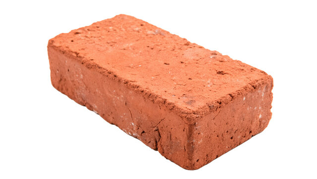 Single classic red clay brick construction material isolated on transparent background cut out