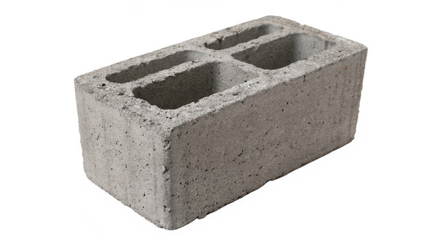 Single gray concrete cinder block building construction material isolated on transparent background cut out