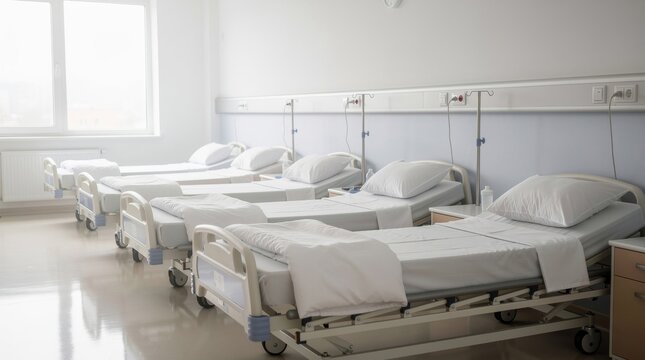 Clean Hospital Room With Multiple Medical Beds Ready for Patients