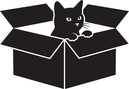 Black Cat Peeking from Open Box Silhouette, Cute Kitten Vector Adobe Illustrator Artwork