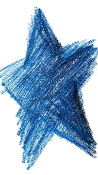 Blue Crayon Star - A Hand-Drawn Artistic Expression on White.