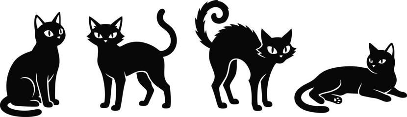 Happy helloween day black cats silhouettes set for spooky decorations and greetings © ROMIJUDDIN