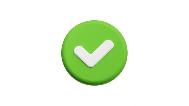 3D Approve Icon Pop Up Bounce Animation on Green Screen Background for Verification, Confirmation, and Success Concept