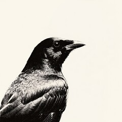 Fototapeta premium Bird retro photocopy stipple effect white crow illustration.