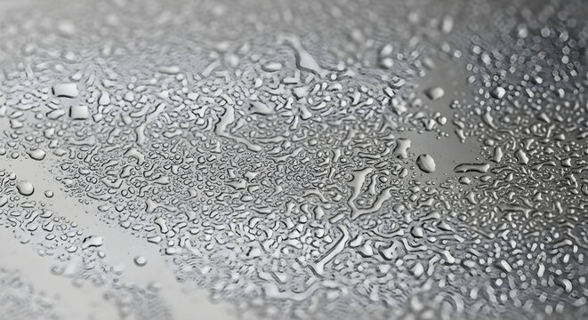 Water droplets fall on a gray surface creating a unique pattern
