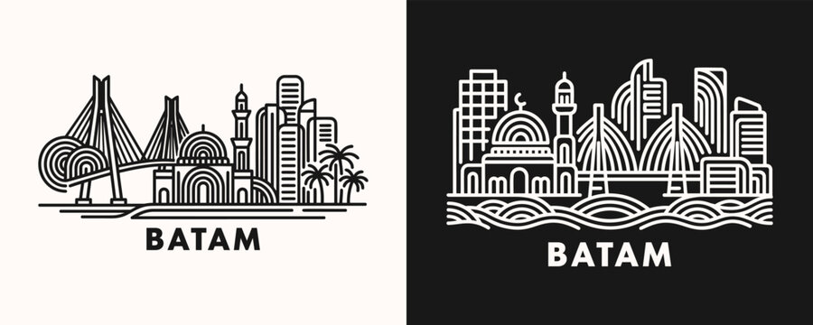 Batam Indonesia Skyline Linear Vector Illustration For Riau Islands Tourism Marketing and Modern Port City Branding