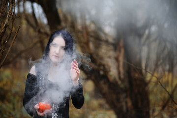 Obraz premium A woman in a witch suit in a forest