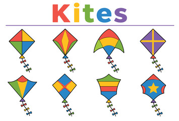 Obraz premium Flying Kite Icons for Outdoor Fun and Children's Activities Editable Vector