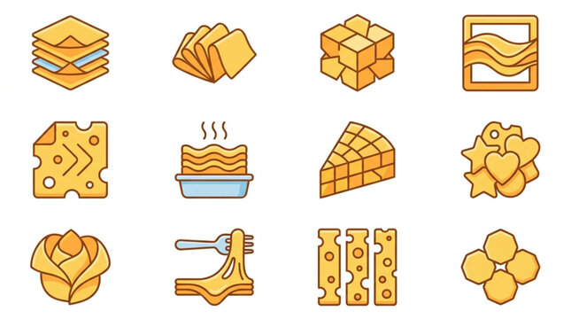 Collection of cheese icons in various forms and shapes.