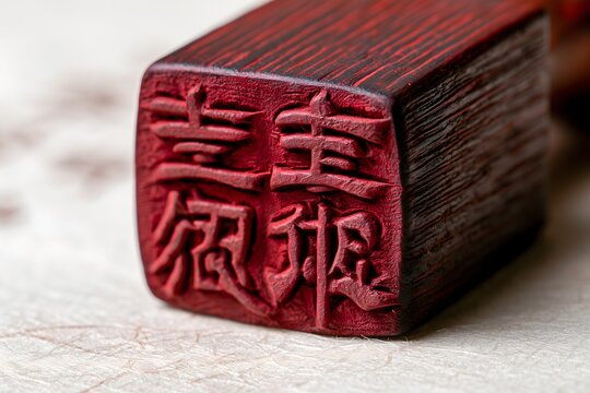 Chinese characters on traditional signature stamp with cinnabar ink