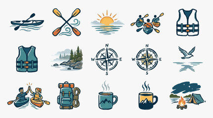 Collection of vintage travel and transportation icons set. © Sak