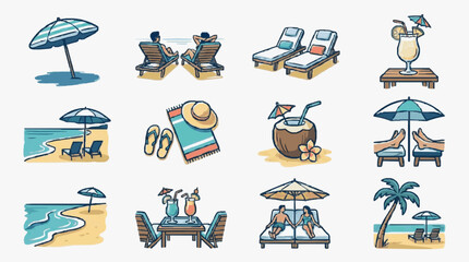 Collection of vintage travel and transportation icons set. © Sak