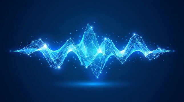 Abstract digital sound wave equalizer glowing neon blue lines and particles with frequency equalizer abstract technology particles vibration spectrum communication electronic acoustic