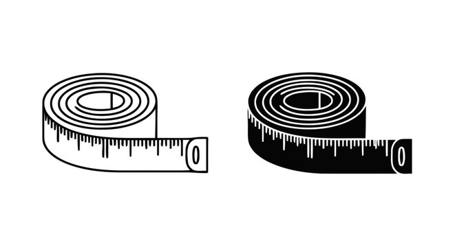 Vector illustration of measuring tape icon set, sewing and tailoring equipment on a transparent background