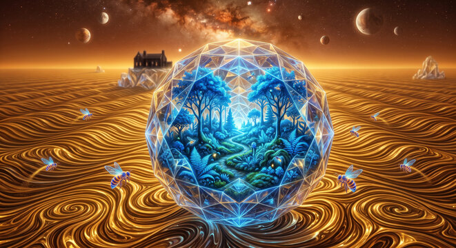 Miniature Glowing Forest in Geometric Sphere