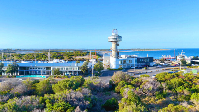 Aerial View of Queenscliff Harbour Observation Tower and Coastal Landscape