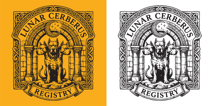 Lunar Cerberus Registry Ornate Rectangular Border Emblem