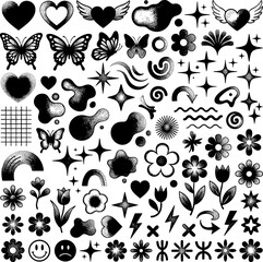 Fototapeta premium Y2k style nostalgic graphics and hand drawn aesthetic elements with aesthetic butterfly nostalgia