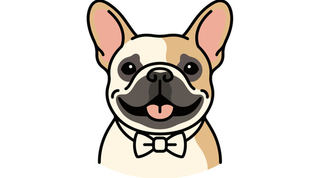 Cute French Bulldog Cartoon Portrait with Bowtie.