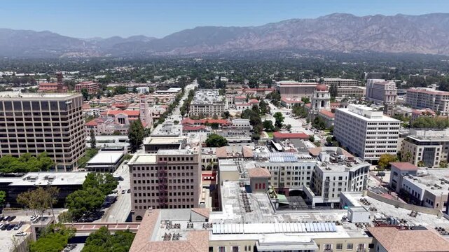 aerial push in downtown pasadena california