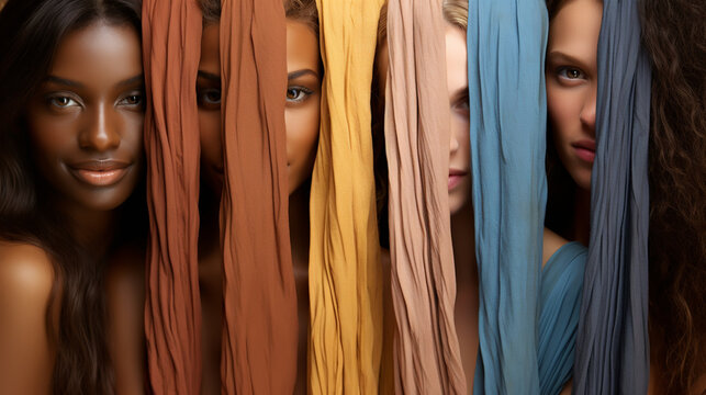 Diversity, beauty and portrait of a group of women in studio for skincare, makeup or cosmetic routine. Feminism, female empowerment and face of multicultural girl friends