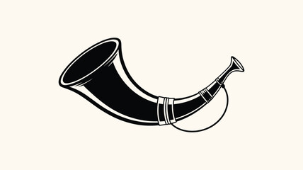 Vintage style hunting horn illustration in black and white. © Anukul Debnath