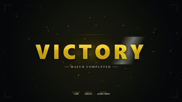 Golden Victory Text on Dark Background with Spark Particles for Game Interface
