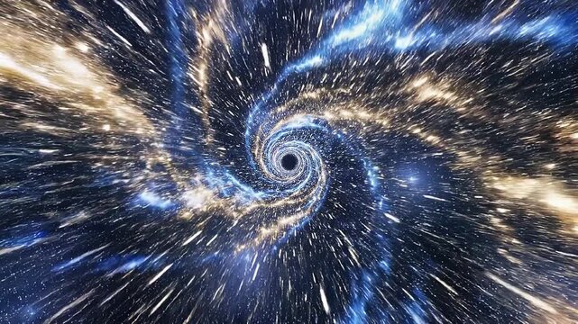 A stunning visual representation of a swirling cosmic vortex in deep space with stars and light streaks