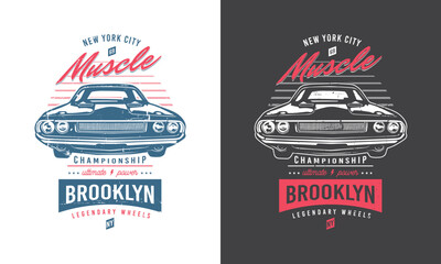 Vintage Brooklyn New York Muscle Car Typography T-shirt Design Grunge Vector. © Raju