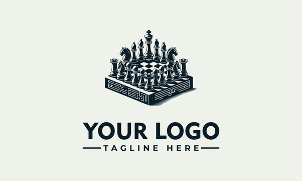 Monochrome chess game board vector logo illustration