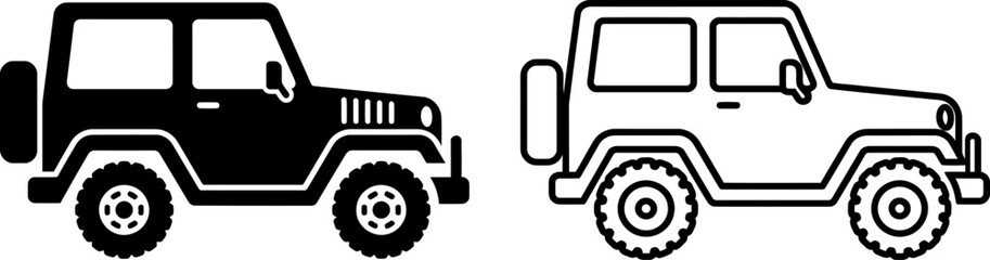 Off road vehicle icon set solid and line versions automotive illustration © UniQue DEsigN