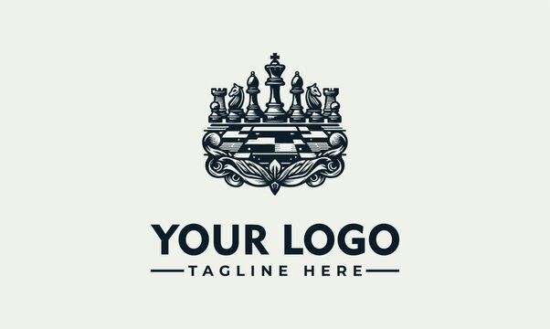 Chess club king crest vector logo illustration