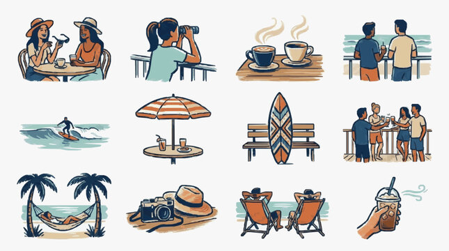 Collection of vintage wooden boats and ships illustrations.