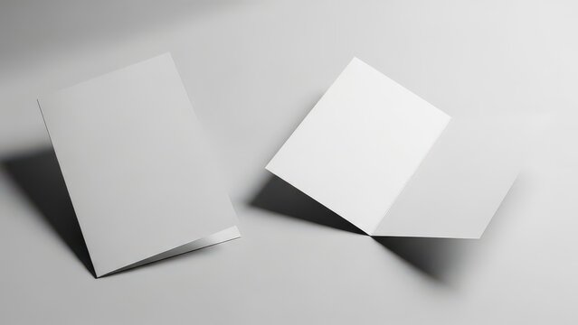 Two white blank cards on a gray background, standing upright