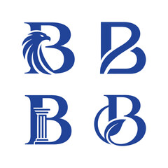 Set of letter b logo designs with eagle, swoosh, pillar and leaf elements © MD